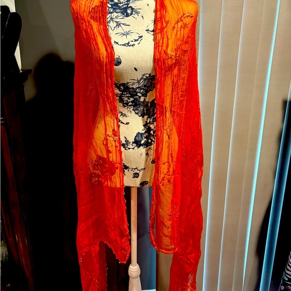 Beaded & Stoned Orange Scarf Wrap Bead Detailing Rhinestone - Picture 1 of 6
